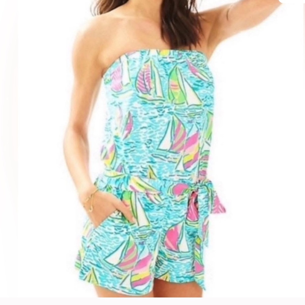 Lily Pulitzer you gotta regatta Strapless Sailboat Romper